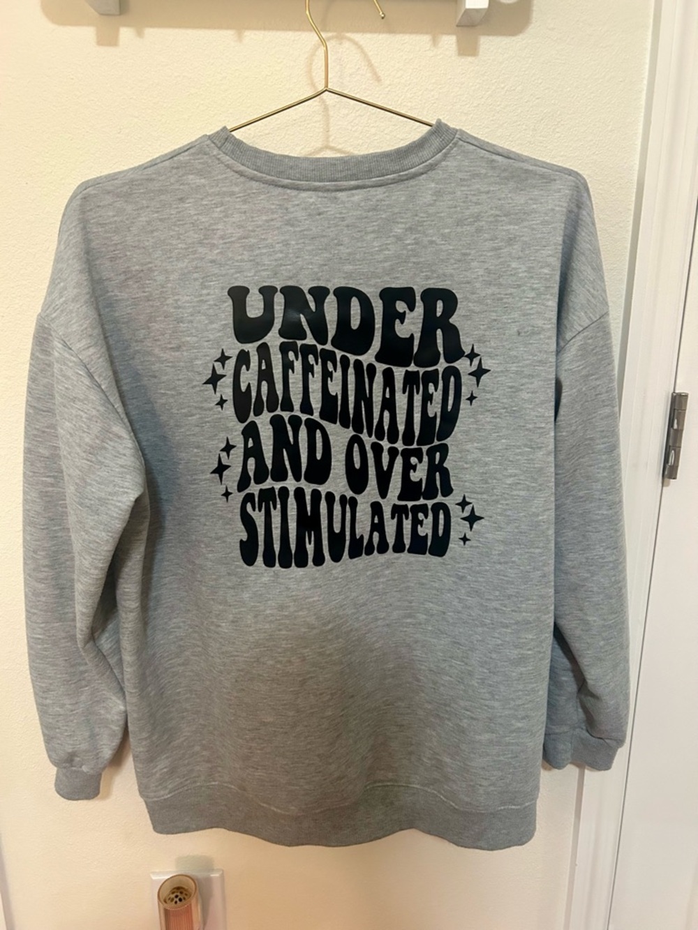 Gray Graphic Crewneck Sweatshirt - Under Caffeinated Print